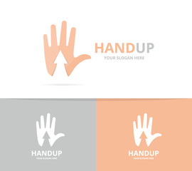 Vector of hand and arrow up logo combination. Arm and growth symbol or icon. Unique support and upload logotype design template.