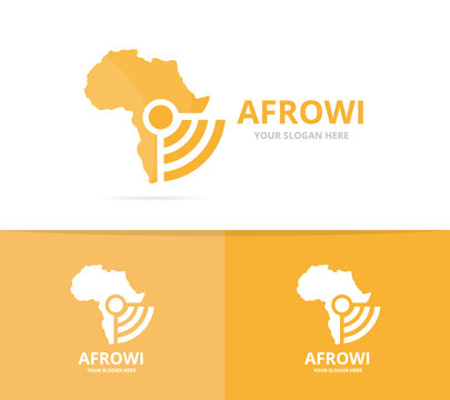 Vector africa and wifi logo combination. Safari and signal symbol or icon. Unique continent and radio, internet logotype design template.