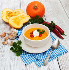 Pumpkin soup with fresh pumpkins