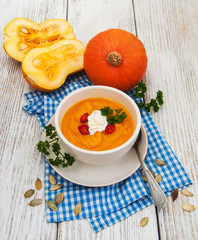 Pumpkin soup with fresh pumpkins