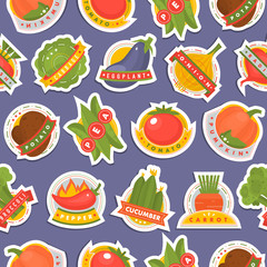 Vector vegetables label logo badge design template icons isolated for product branding seamless pattern