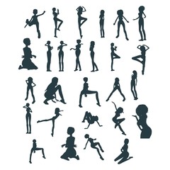Set of sexy women silhouettes. Fashion mannequin. Collection of posing figures