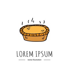 Hand drawn doodle Thanksgiving icon - traditional Pumpkin pie isolated on white background. Vector illustration. Autumn symbol Cartoon celebration element: cranberry, vegetables, pumpkin pie, cake