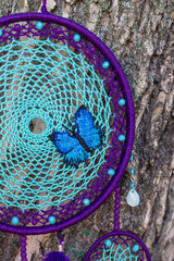 Handmade dream catcher with feathers threads and beads rope hanging