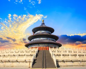 Deurstickers Peking Tempel van Hemellandschap bij zonsondergang in Peking, Chinese culturele symbolen