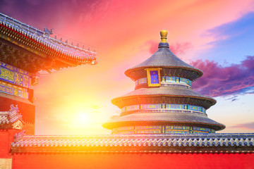 Temple of Heaven landscape at sunset in Beijing,chinese cultural symbols