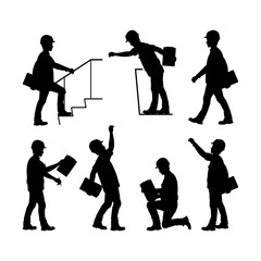 Silhouettes of construction workers. Foreman, construction manager. Vector illustration on white background