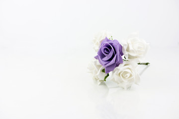Bridal Flowers Bouquet Closeup On White Background And Reflection With Empty Space 