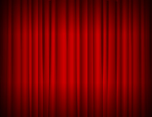Realistic Red Full Closed Stage Curtains Background. Vector