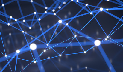 3D Rendering Of Abstract Network Connection Background With Shallow Depth Of Field Closeup