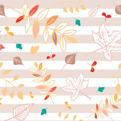 Autumn leaves pattern with stripe background.