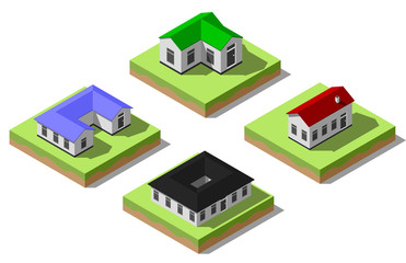 Set of simple isometric houses