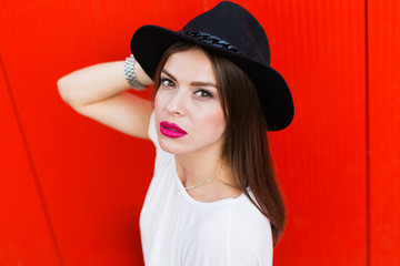 Woman with black wool hat