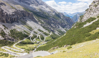 View from the top of famous Italian Stelvio High Alpine Road