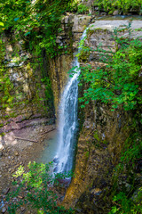 Fototapeta na wymiar Photo of high waterfall in Carpathian mountains