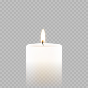 Candle tealight or tea light vector 3D realistic icon burning flame fire