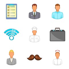 Task icons set, cartoon style