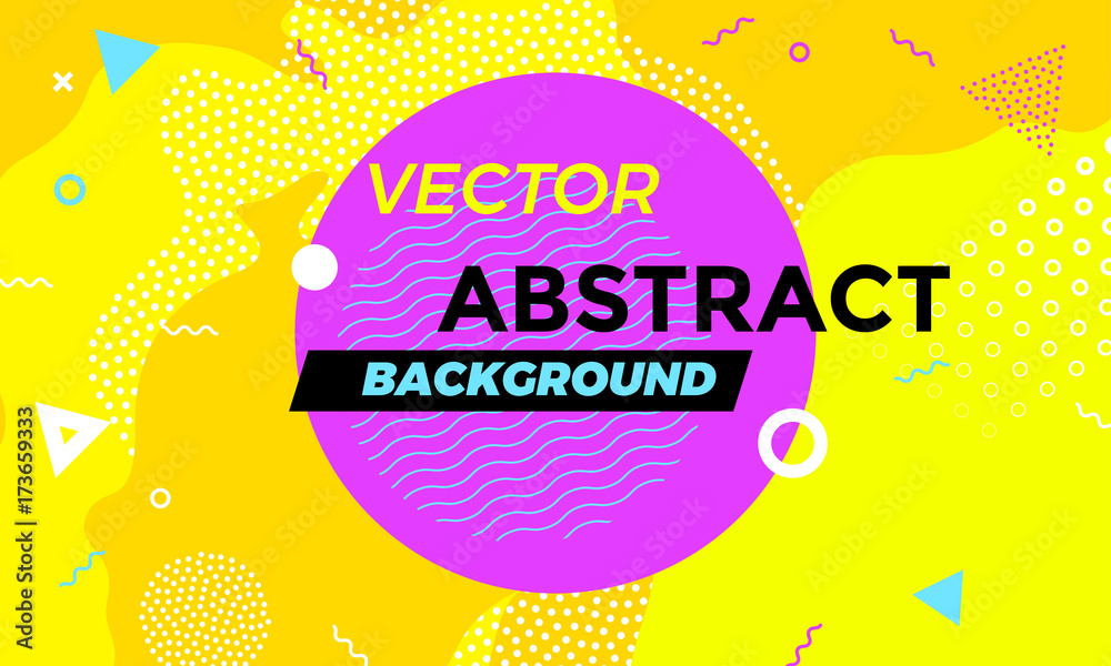 Poster Abstract colorful playful banner background with fun texture design element. Vector overlay orange pattern with white geometric forms with line and dots in trendy graphic
