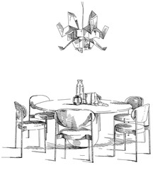 Modern interior hand drawing vector.