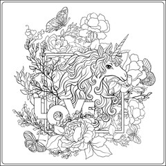 Obraz premium Unicorn. The composition consists of a unicorn surrounded by a b