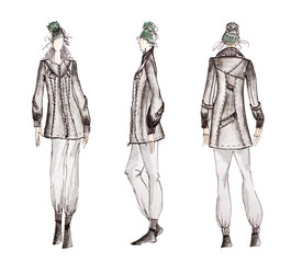 Photo of professional fashion designer sketches isolated on white background