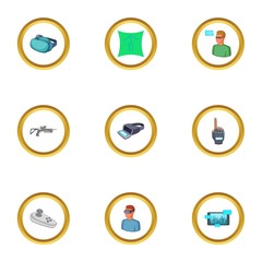 VR interface icons set, cartoon style