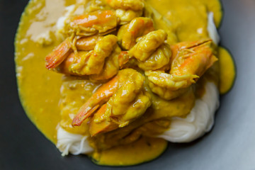 Thai Khanom Jeen, Rice Noodles with Shrimp, Shrimp paste