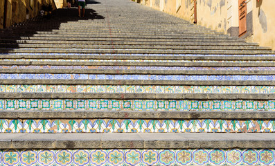 famous staircase with painted ceramic tiles in Caltagirone, sicily, italy