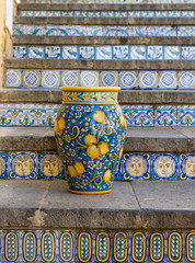 ceramic vase on the staircase in Caltagirone, sicily, italy - 173661745