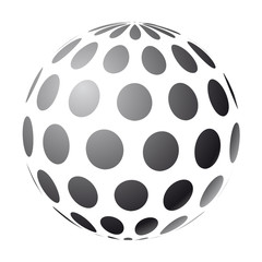 Abstract globe dotted sphere, 3d halftone effect vector background. Black and white vector illustration.