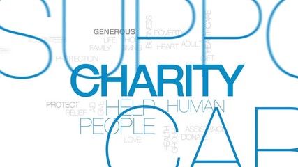 Charity animated word cloud, text design animation. Kinetic typography.