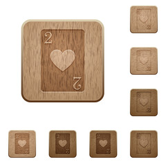 Two of hearts card wooden buttons