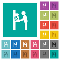 Lira cash machine square flat multi colored icons