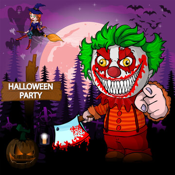 Halloween Party Design template with clown