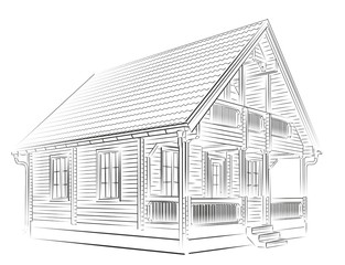 Sketch of wooden house. 