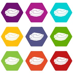 Rice field icon set color hexahedron