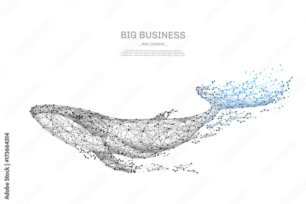 Poster blue whale low poly wireframe isolated black on white background. abstract mash line and point origa