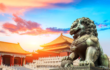 Bronze lion at the Forbidden City,Beijing,Chinese cultural symbols