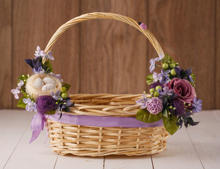 Fototapeta na wymiar Originally decorated basket to Easter