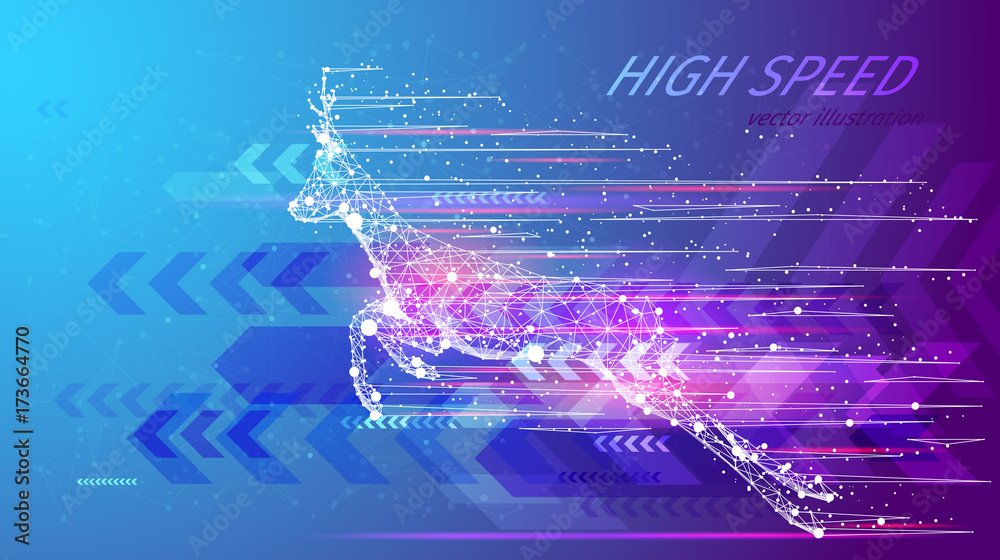 Poster high speed concept. roe in the form of a starry sky or space, consisting of points, lines, and shape