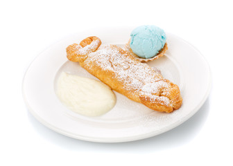 Sweet dessert. Pancake with ice cream