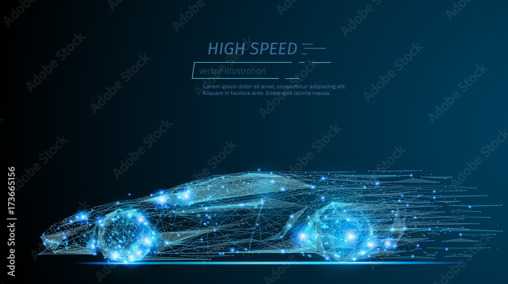 Aufkleber abstract image of a sport car in the form of a starry sky or space, consisting of points, lines, and