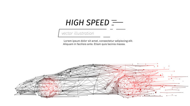 sport car with polygon line on abstract background. Polygonal space low poly with connecting dots and lines. Connection structure. Vector speed concept background.