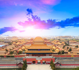 Beijing forbidden city scenery at sunset,China,Chinese symbols