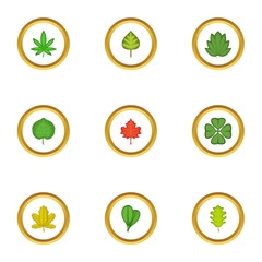 Tree leaves icons set, cartoon style