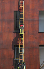 firefighters during a ladder exercise and the fire brigade build