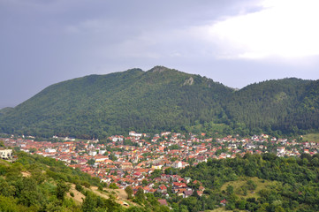 Distant view on old city of Brasov, Romania