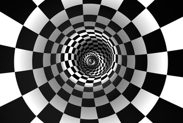 Chess spiral (concept image). The space and time. 3D illustration.