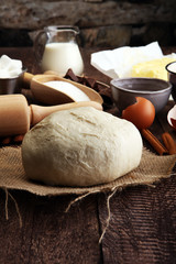 Bakery ingredients - flour, eggs, butter, sugar, yolk, almond nu