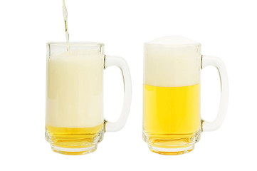 A glass of beer on a white background.